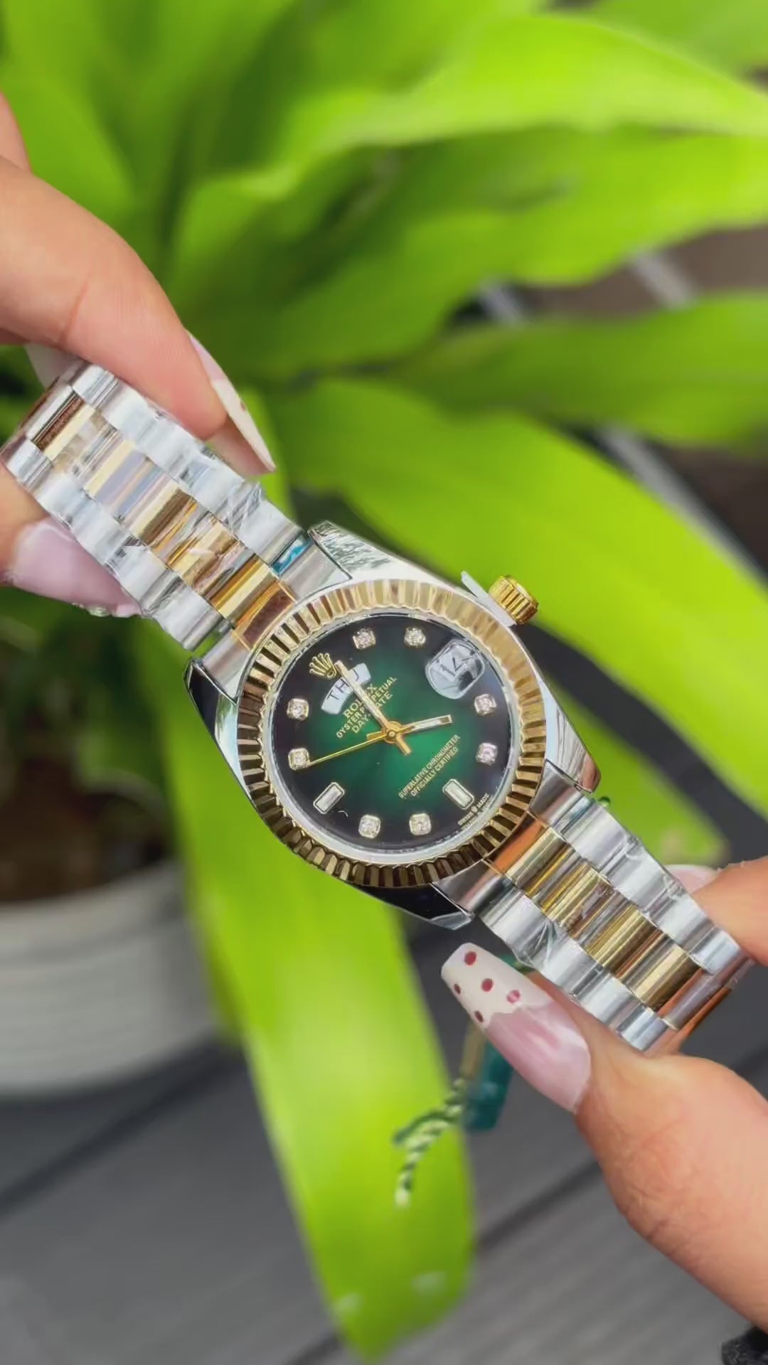 Role_x Oyster Perpetual Day Date Diamond 2Ton Golden Silver - Green