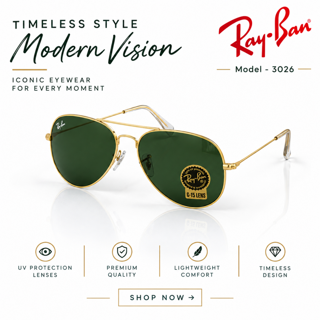 RB AVIATOR 3026 GOLD GREEN SHADED STORE HIT ARTICLE