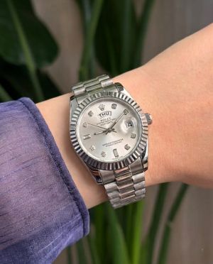 Rolee_x Oyster Perpetual Day Date Diamond 2Ton Silver - White