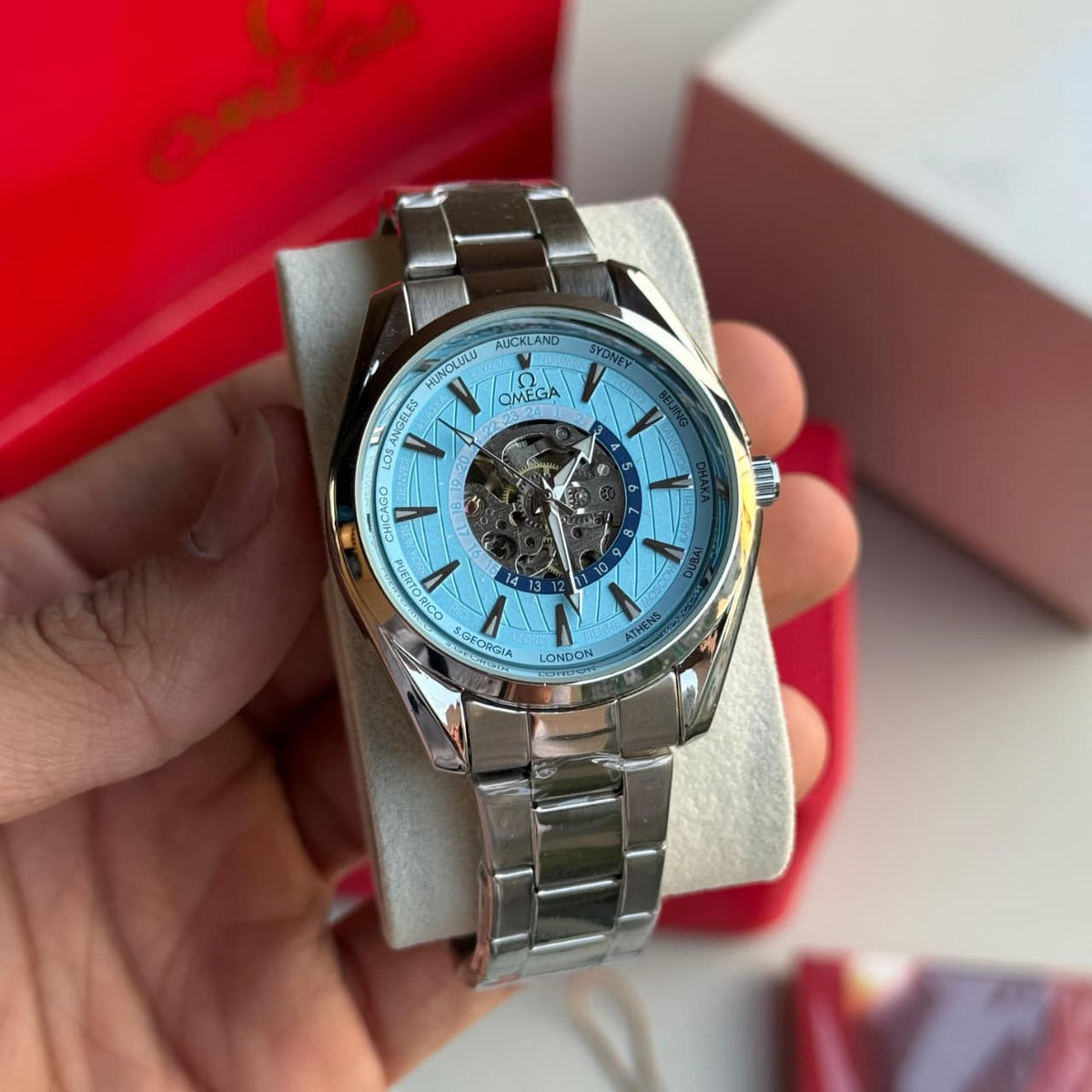 Omeg_a Sea Maste_r Aqua Terra World Timer Automatic Silver Tiffany Stainless Steel
